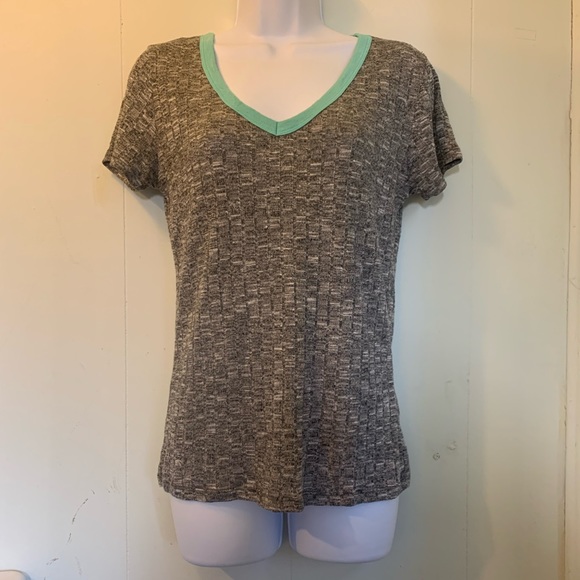 American Dream Gray & Aqua (Blue) V-neck Women's Casual T-shirt size L - Picture 6 of 16